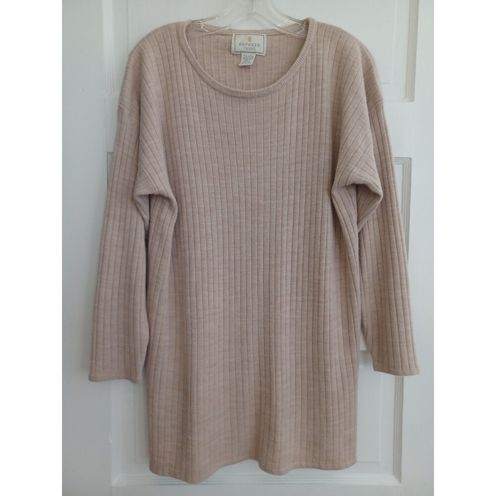 Express Tricot vintage beige ribbed tunic sweater M minimalist neutral cozy top